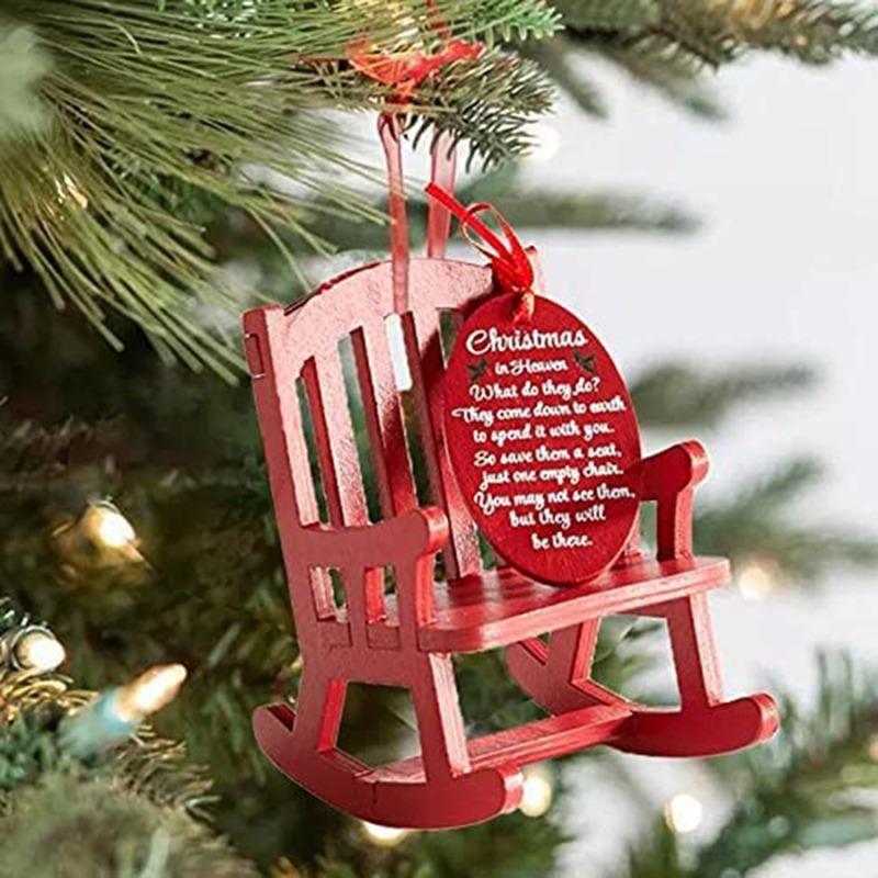 Christmas Memorial Ornament Mini Wooden Rocking Chair With Heartfelt Tag Desktop Home Decor Gift