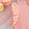 Girls' Butterfly Print Color Block Sleeveless Ruffle Dress with Belt