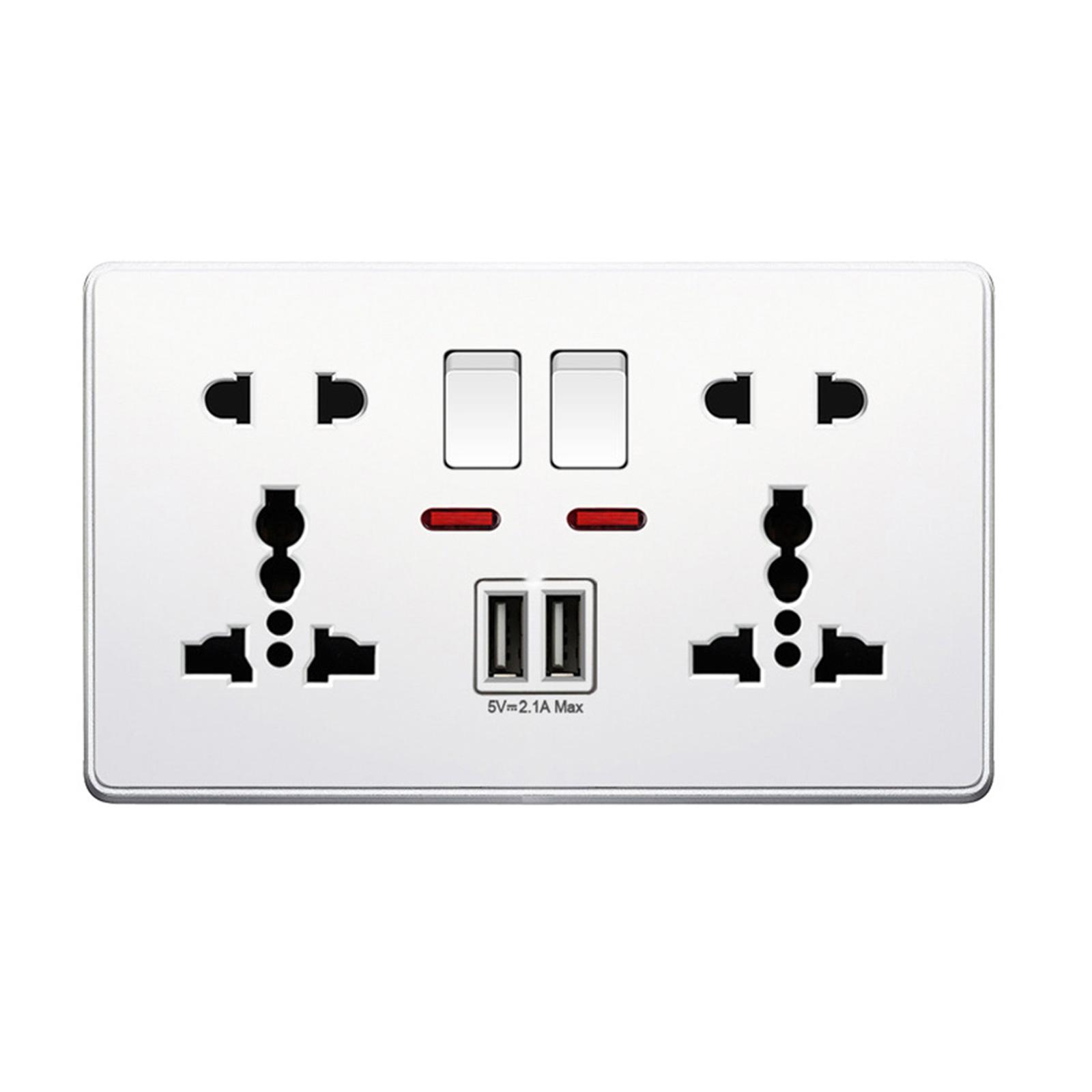 

Wall Mounted Power Outlet UK Standard Surge Protector with 2 USB Ports Compact Panel Power Socket Residential Grade білий