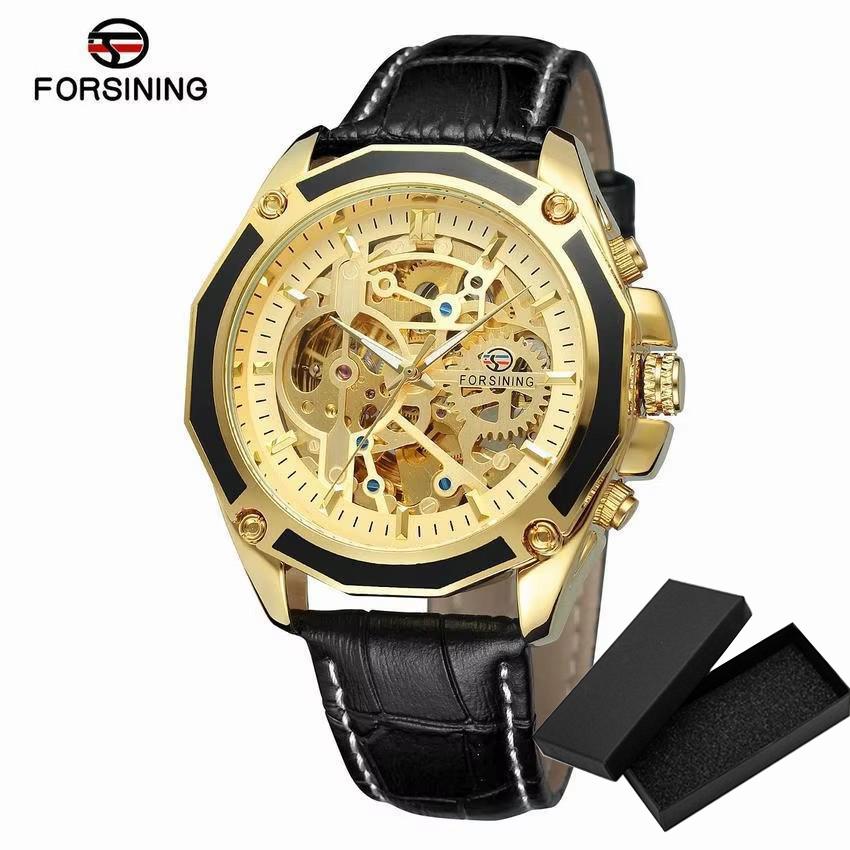 Fashion Forsining Top Brand Transparenthollow Luminous Hand Gear Movement Retro Royal Design Men Mechanical Skeleton Wrist Watch