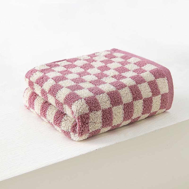 100% Cotton Checkerboard Towel - Absorbent, Thick, and Soft (34x75cm)