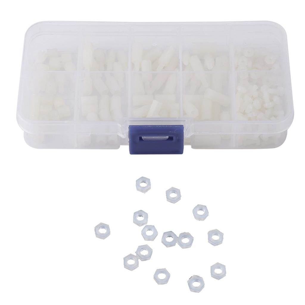 200pcs M2.5 Nylon Male Female Hex Standoff Bolts Nuts Assortment Set With Plastic Box