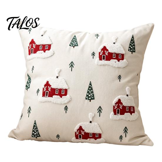 Modern Living Room Pillow Protectors Christmas Cottage Cushion Cover, Red Snowy House Pillowcase, Decorative Festive Covers Throw Case for Sofa Couch