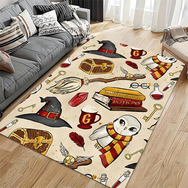 Magical Hogwarts Themed Carpet with Owl, Wand and Potions Suitable for use as an anti-slip game mat for living room and bedroom sofas