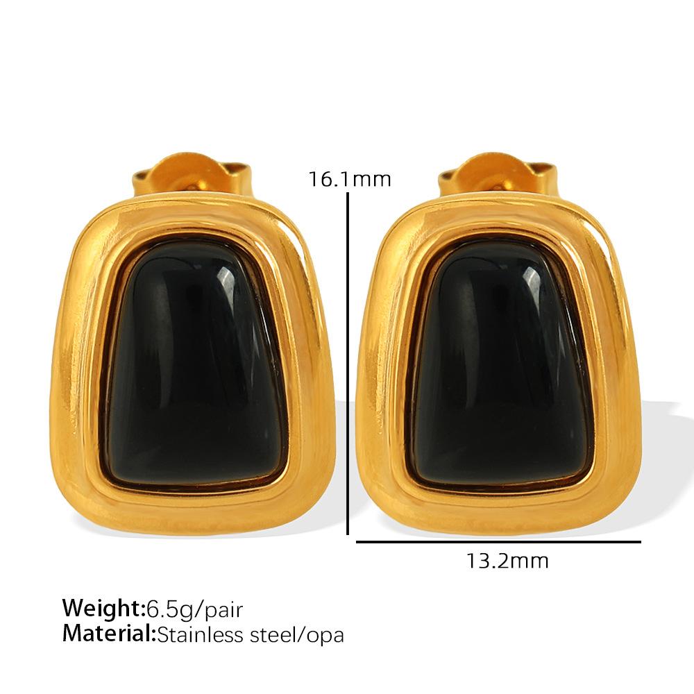 European and American simple opal pendant necklace earrings women's jewelry set gold-plated 18k