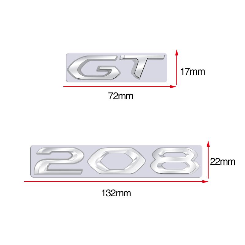 GLZU2 For Peugeot 208 GT Car 3D Metal Letters Logo Badge Decals Sticker Car Auto Rear Trunk Alphabet Emblem Styling Stickers