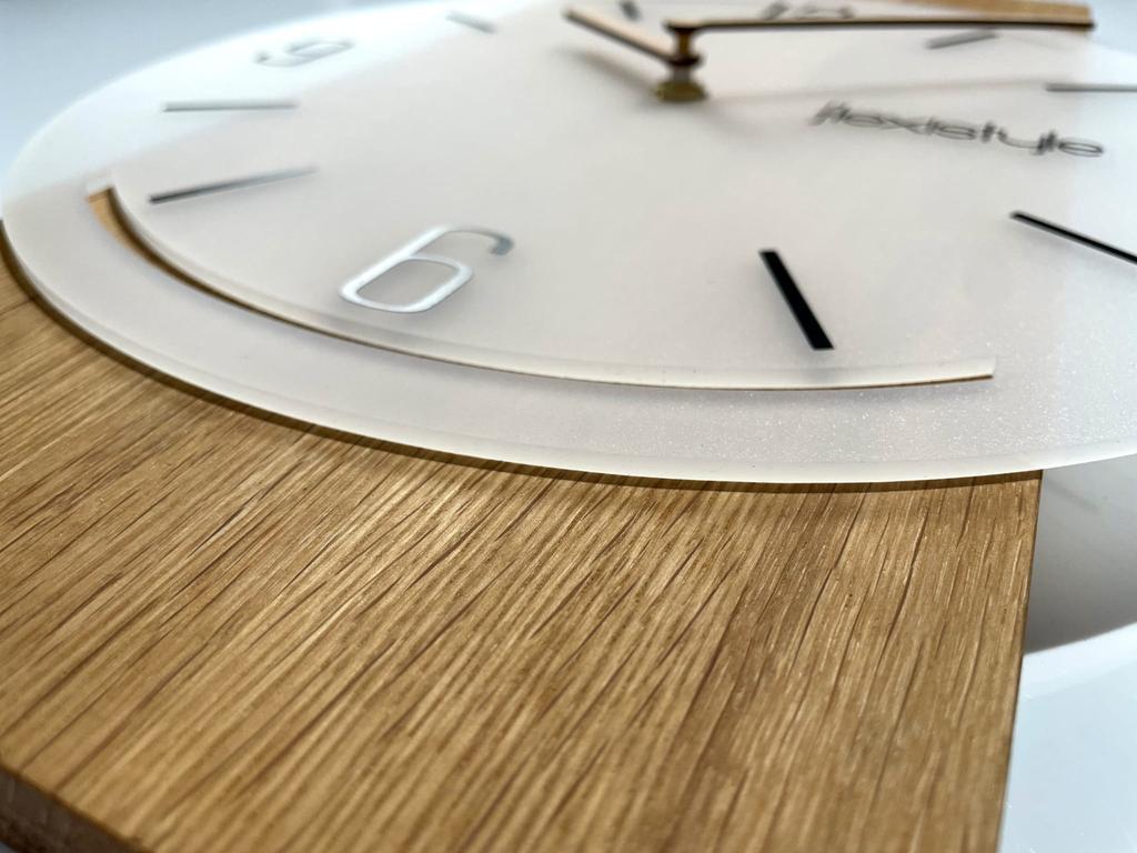 Wooden Geometric Wall Clock 40cm Frozen White