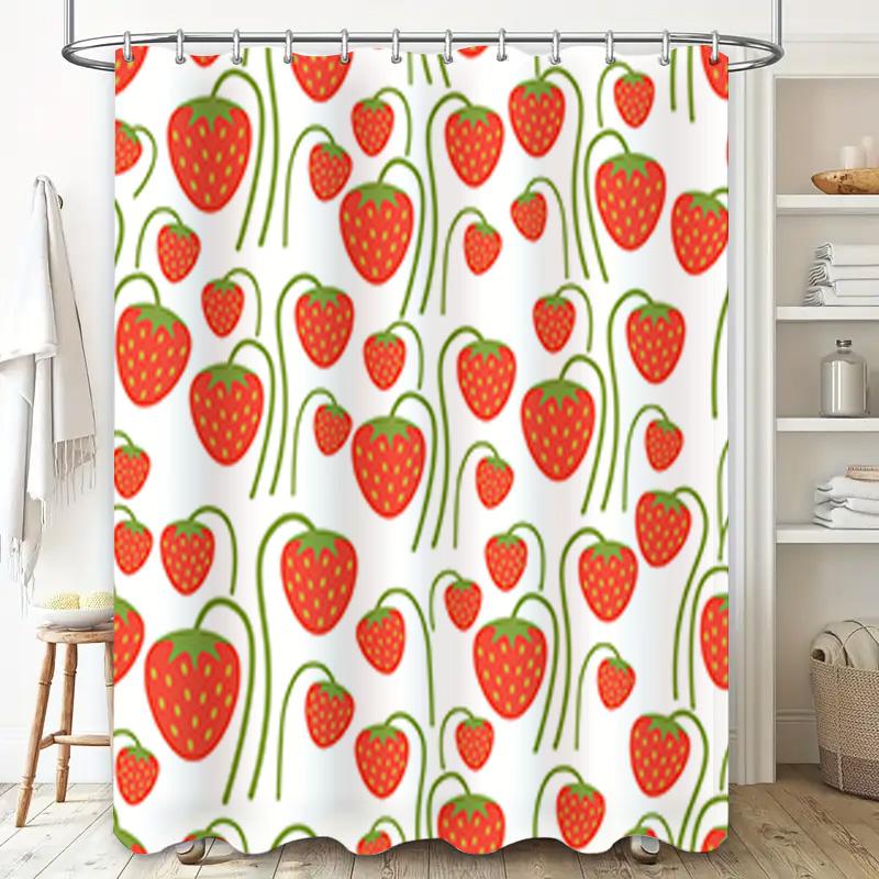 Strawberry Bath Curtain Waterproof Shower Liner for Bathroom Decor Modern Floral Pattern