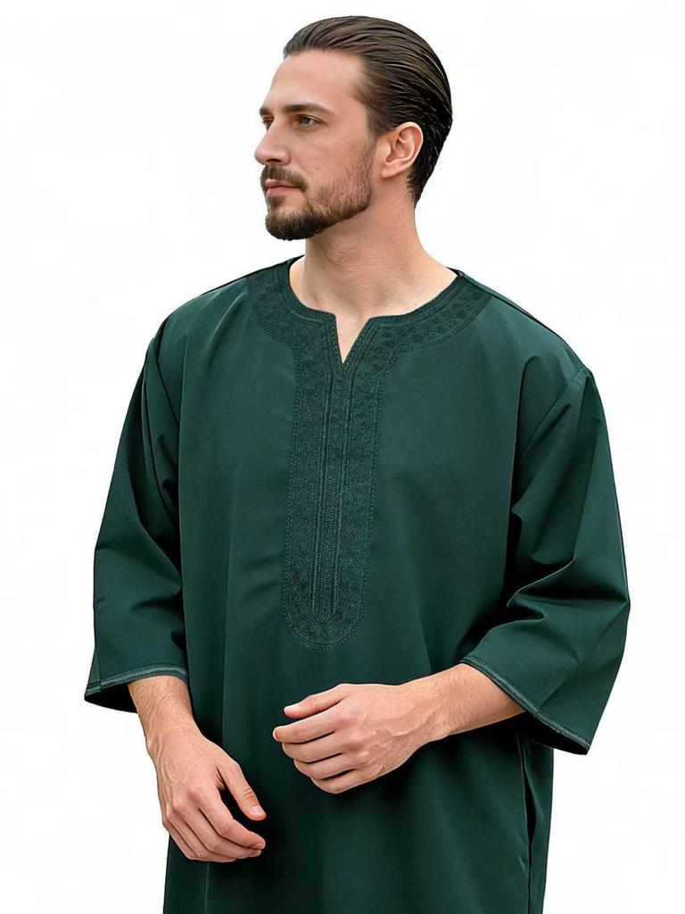2025 Men's Middle Eastern Embroidered Mid-Sleeve Moroccan Robe