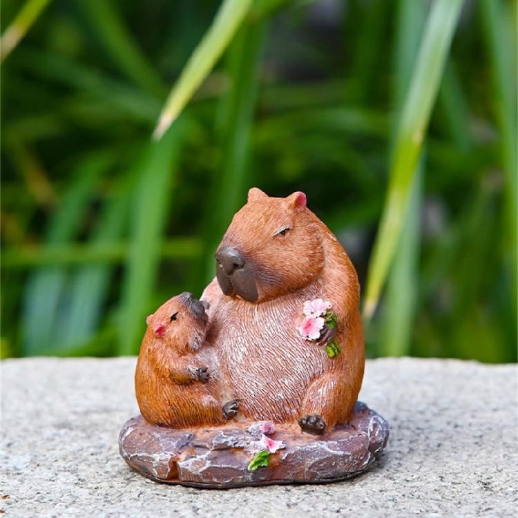 Detailed Resins Mother Child Capybara Miniature Figurine Animal Sculpture Ornament for Desktop and Garden Display Decors
