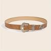 Women's Brown Luxury Elegant Retro Court Metal Buckle Floral Pattern Belt, a Versatile Accessory for Western and Bohemian