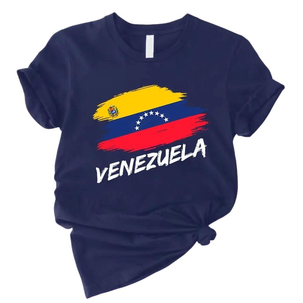 Cotton Shirt with Venezuelan Flag Printed on It Traditional South American Shirt 2026 Summer Fashion Women Cotton Loose Tshirt