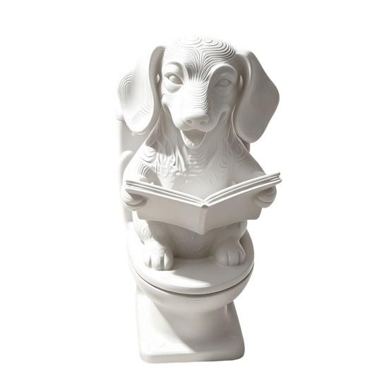 3D-печатная забавная фигурка таксы Yousheng, сидящая на унитазе и читающая книгу, водостойкое матовое белое украшение с широким устойчивым основанием, новинка-украшение для белый
