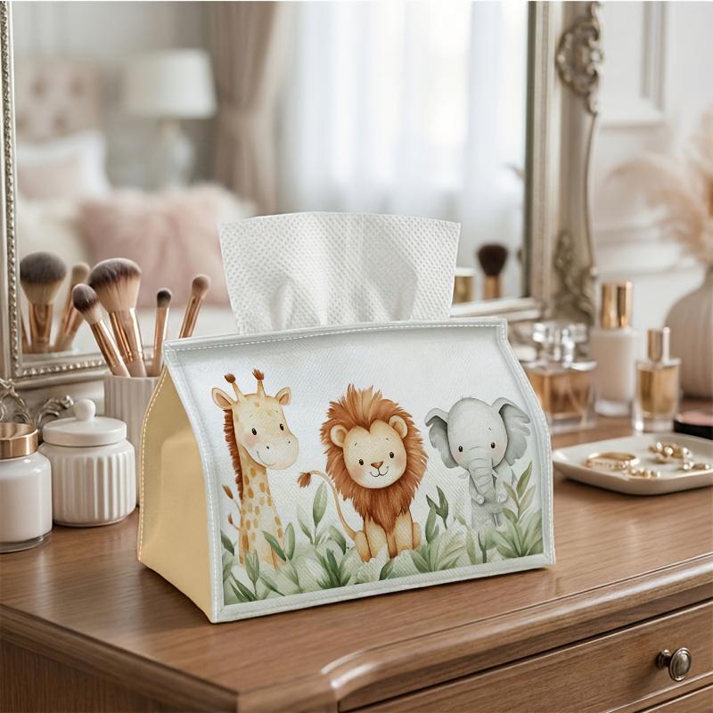 1pc Giraffe Lion And Elephant In Gentle Style Pattern Tissue Box with Soft Durable Multi-Purpose Decorative Storage for Kitchen, Living Room, Bedroom,