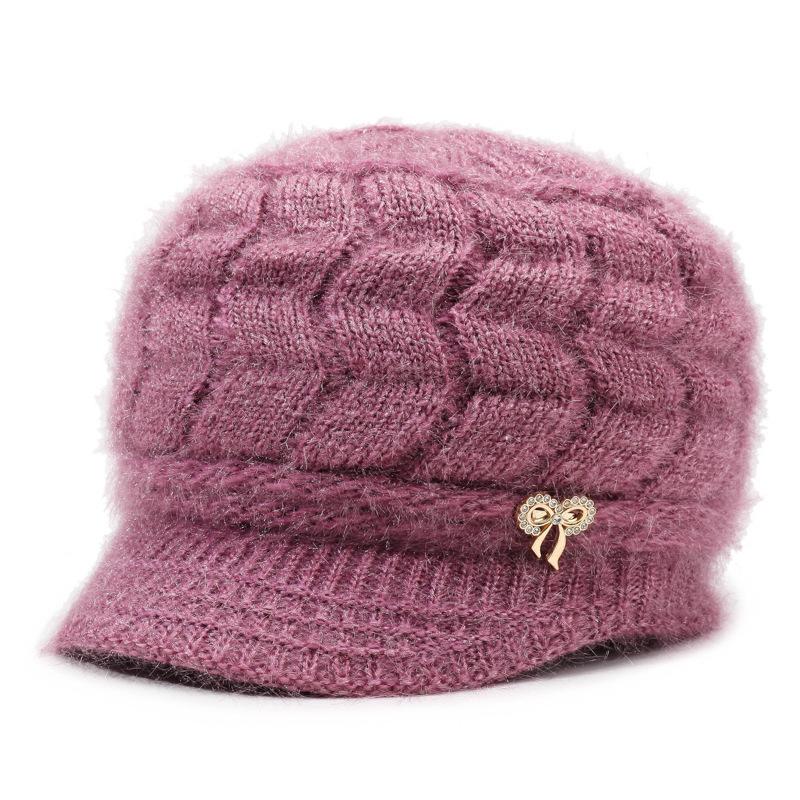 Autumn Winter Women's Hat Thick Wool Hat with Duck Tongue Middle-Aged and Elderly Knitted Hat Mother Hat Pullover Hat