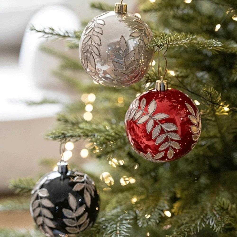 6pcs/set Pearlescent Christmas Ball WillowLeaf Design Transparent Sequin Hanging Ball Decoration PVC Material Handmade
