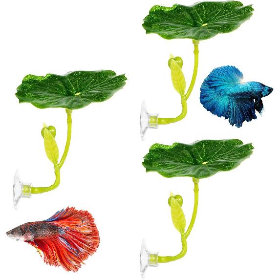 3 Pcs Betta Fish Bed Leaf Betta Suction Cup Tank Decor Green Hammock for Fish Spawning Grounds Leaf Pad Leaves Simulates Natural Habitat Comfortable
