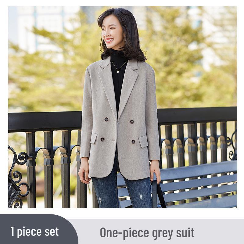 

Женский черный шерстяной пиджак - Премиум-класс, Большой размер, Утепленный, На подкладке, Осень/Зима 2025 XL