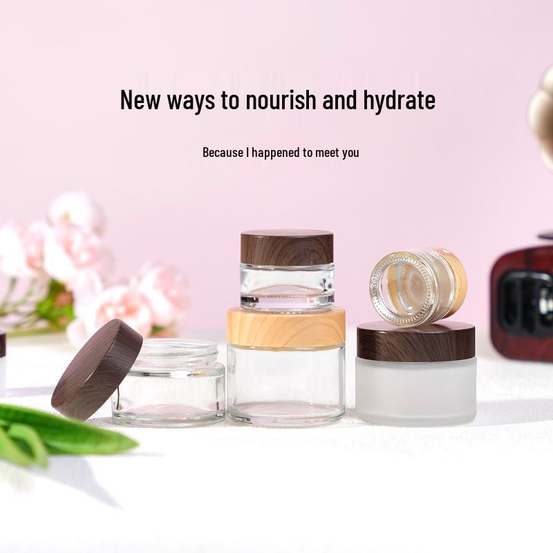 Travel Size Cosmetic Cream Bottle with Wood Grain Lid for Skincare and Makeup Remover