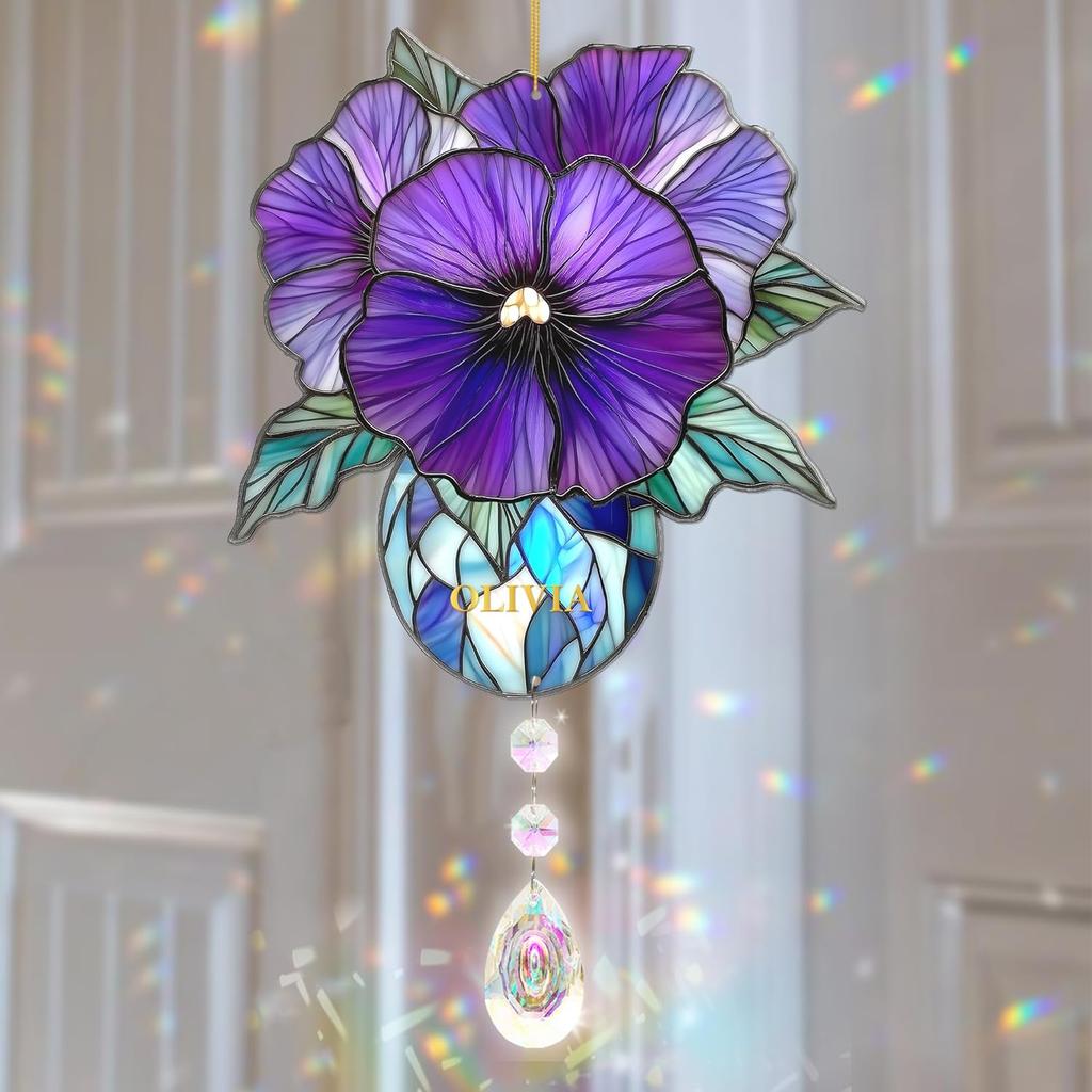 Rose Suncatcher - Birth Flower Gifts for Women, Birth Flower with Name Suncatcher Ornament with Crystal, for Mom, Grandma