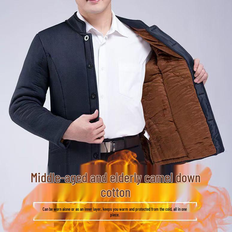 Men's Thickened Winter Cotton Padded Jacket & Pants Set for Seniors - Warm Velvet Lined