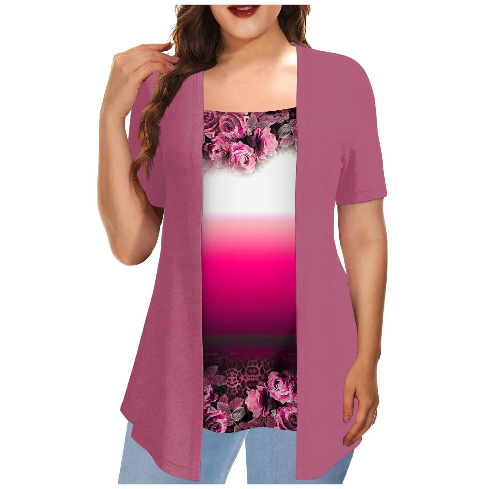 

Женский кардиган из двух частей с короткими рукавами и принтом на подтяжках, футболка с интегрированным верхом XXL