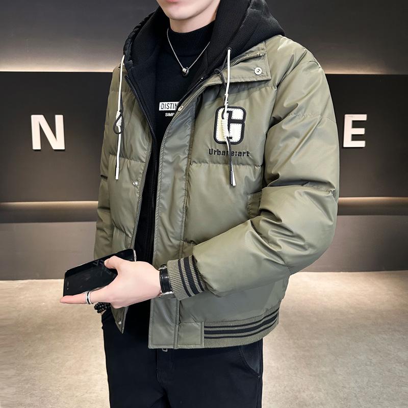 

Trendy Brand 2025 Men s Winter Down Hooded Jacket, Faux Two-Piece, High-End Casual Warm Outerwear XXXXL
