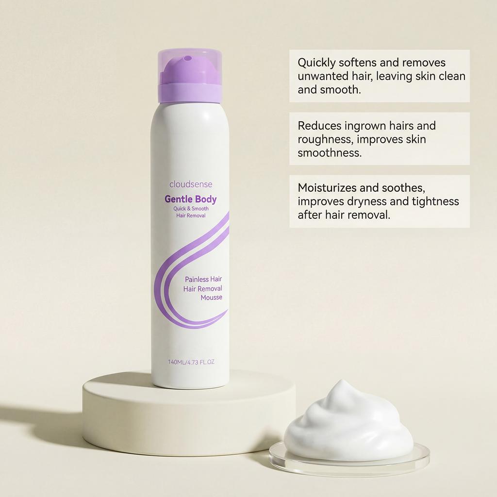 Mousse Removedor de Pelos Corporais Suave Cloudsense 140ml Remoção Rápida Suave Indolor Adequado para Uso no Corpo com Ferramenta Aplicadora