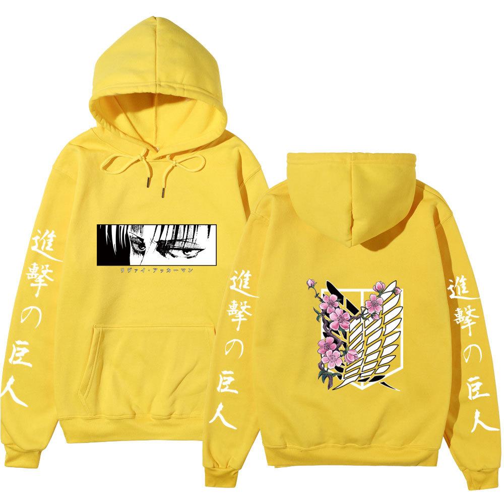 Attack on Titan Levi Ackerman Hoodie, Wings of Freedom Cherry Blossom Printed Pullover Hooded Sweatshirt Casual Long Sleeve Hoodie