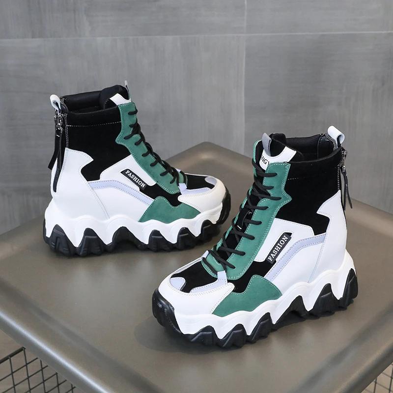 Spring Women Thick Sole Ankle Boots Autumn Luxury Platform Casual Boots Women's 8cm High Heels Wedge Boots Shoes Woman Sneakers