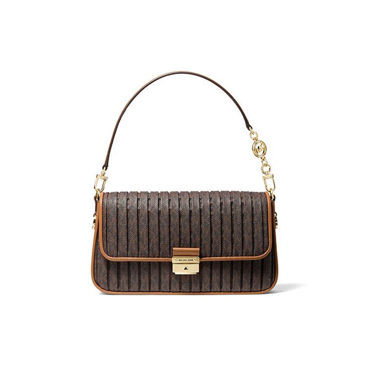 

Michael Kors MK Bradshaw Vintage Pleated Design Monogram Shoulder Bag Women Shoulder Bag Acorn-Brown 30F1G2BL1V-252 Basic Set (Bag+Dust Bag)