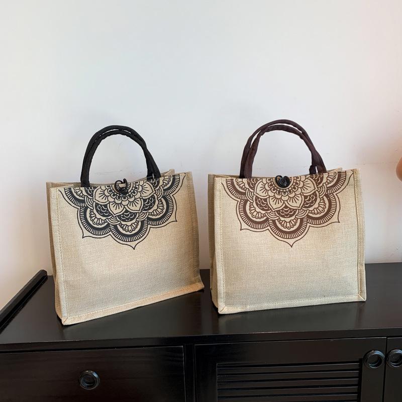 Large Capacity Linen Ethnic Tote Bag for Women - Fashionable Shoulder Handbag for Moms & Students