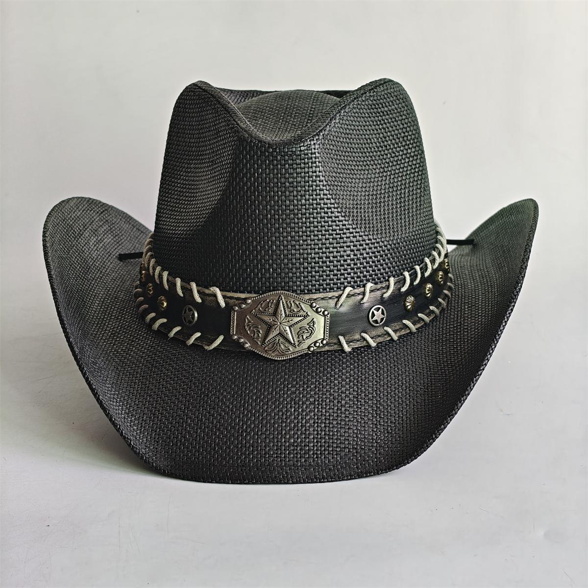 

2026 Blue Gradient Straw Cowboy Hat for Women and Men – Western Sun Hat for Country Concert Rodeo and Cowgirl Outfits 56-58CM