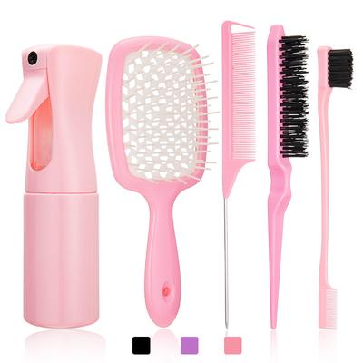 5pcs/set Detangling Hair Brush Curly Hair Curved Rat Tail Comb Set Edge  Hair Brush Curly Hair Brush Salon Hair Tools
