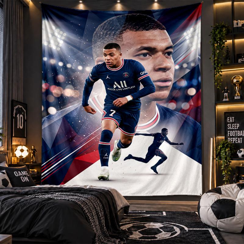 Duvara Asılan Goblen Kylian Mbappe Baskılı Kumaş Salon Yatak Odası Ev Dekorasyonu İçin