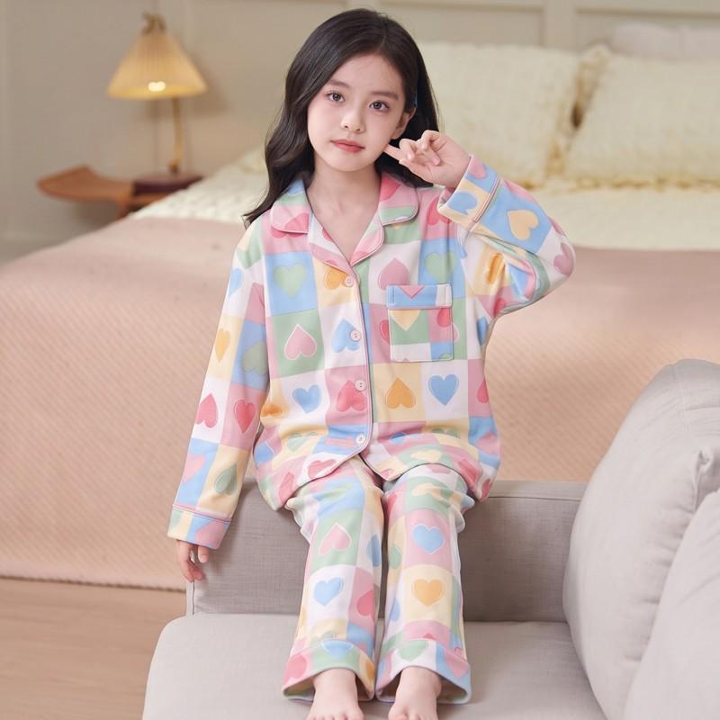 Girls Long Sleeve Cartoon Pajama Set Soft Warm Fleece Sleepwear Home Casual Wear