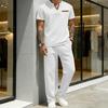Men's Plaid Color-Block Casual Suit with Short Sleeve V-neck T-shirt and Long Pants