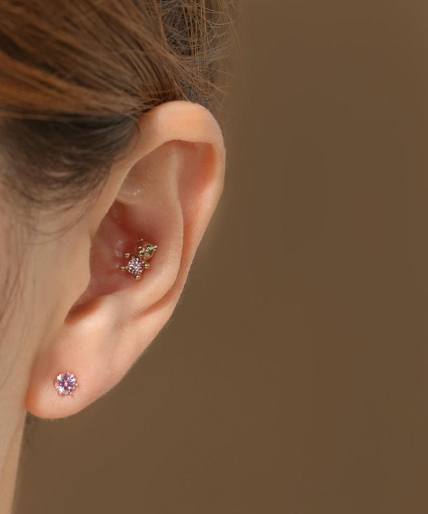 Minimalpiercing 14K Moissanite Diamond Pink Noble Piercing Earrings