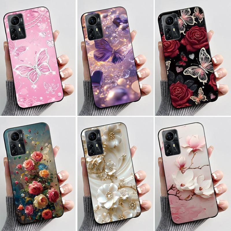 Für ZTE Blade A72S A7050 Hülle Für ZTE Blade V41 Smart Cover Luxus Mode Schmetterling Blume Silikon Weich Schwarz TPU Stoßfänger Schale