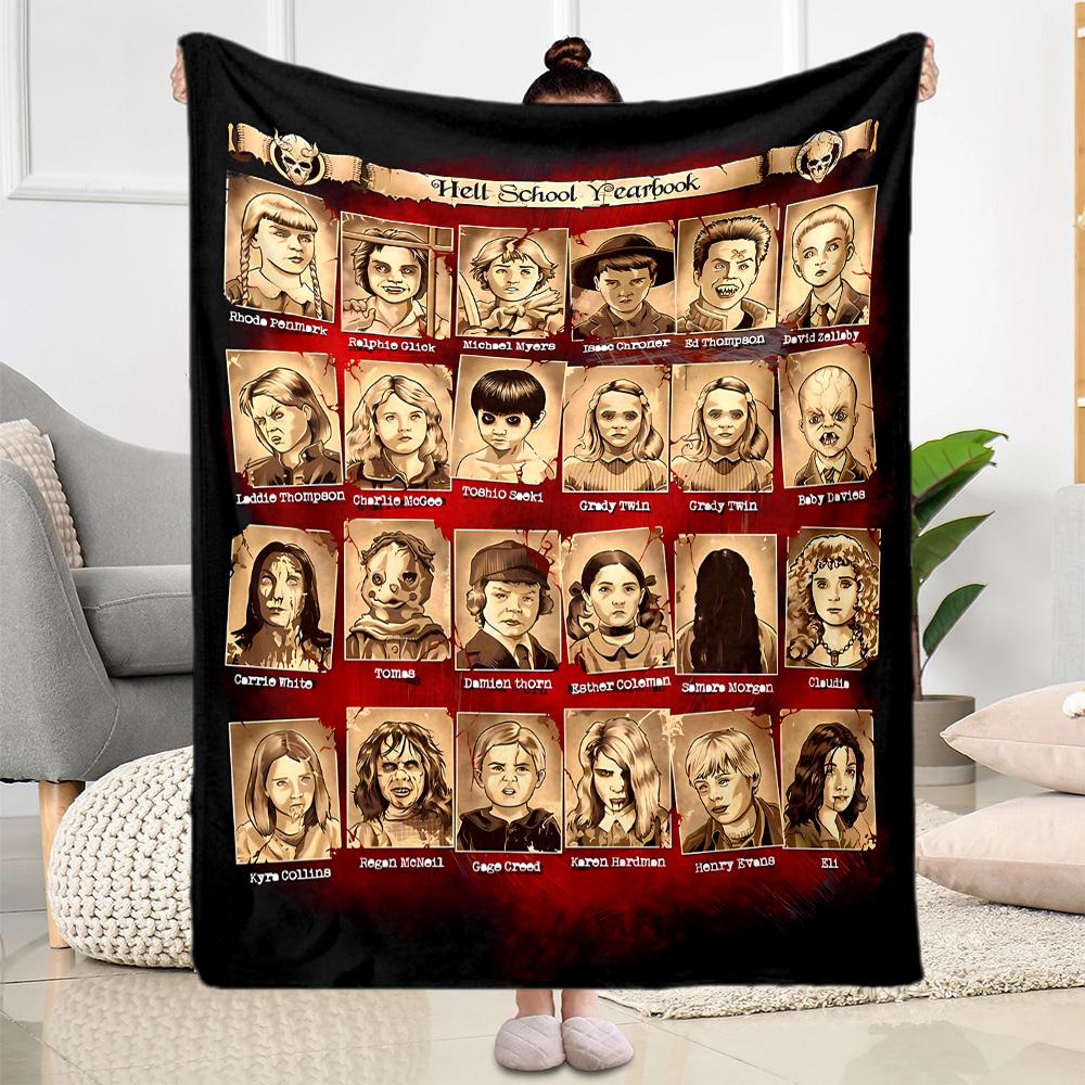 Halloween Horror Icons Blanket Ultra-Soft Suitable for Seaside Bed Livingroom All-Season Use Playful Design Perfect Gift for Relatives and Friends