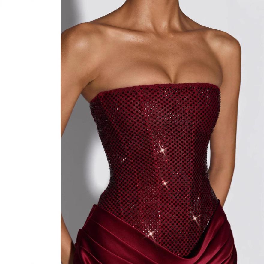 SDM111 temperament tube top hot diamond splicing short Spice Girl dress new product