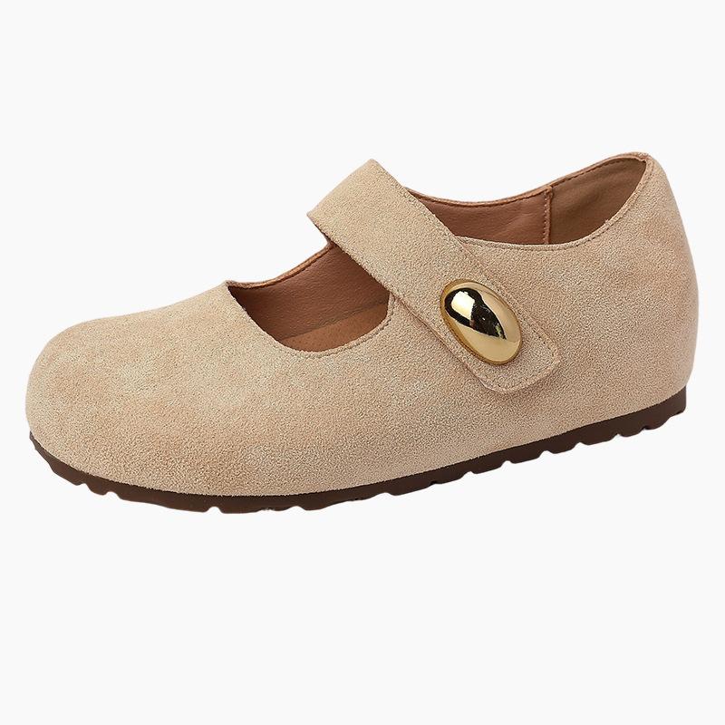 Fashion Versatile Leather Shoes Casual Retro Mary Jane Shoes Women's Summer New Simple One-word Buckle Ballet Shoes Single Shoes