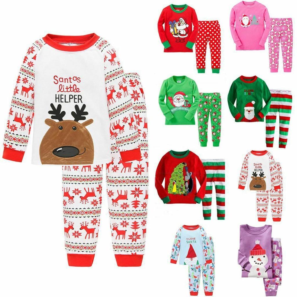 Christmas Children Autumn Pajamas Set Multiple Patterns Cotton Blend Clothing