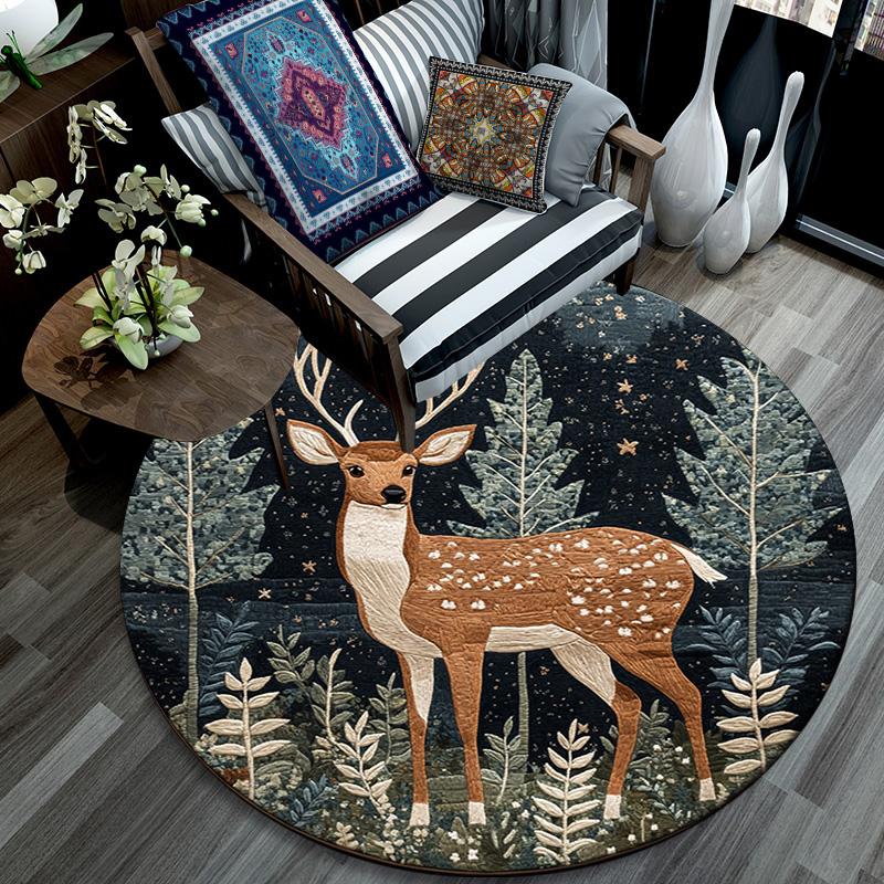 Elk Round Area Rug,Carpet Rug for Living Room Bedroom Sofa Playroom Decor,Non-slip Floor Mat