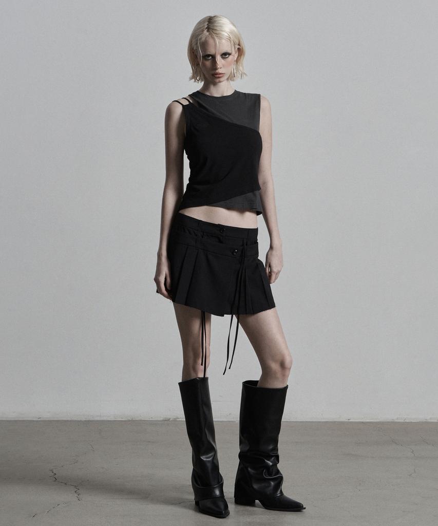 Jenyujeu Layers Double Wrap Skirt Pants - Black