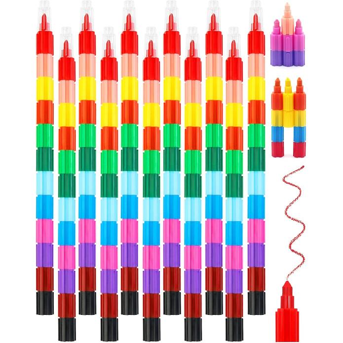 15 Pcs Stacking Crayons 12 Colors Buildable Crayons Set Colorful Drawing Crayons Party Favors DIY Rainbow Painting Pencils for School Office Birthday