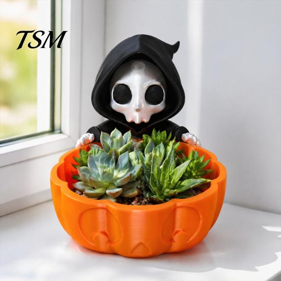 Einzigartige Süßes oder Saures Schüssel Halloween Süßigkeitenschale, 3D-gedruckter Sensenmann Snackhalter Schale, Gruselige Harz Organizer Skelett Servierschale für Zuhause,