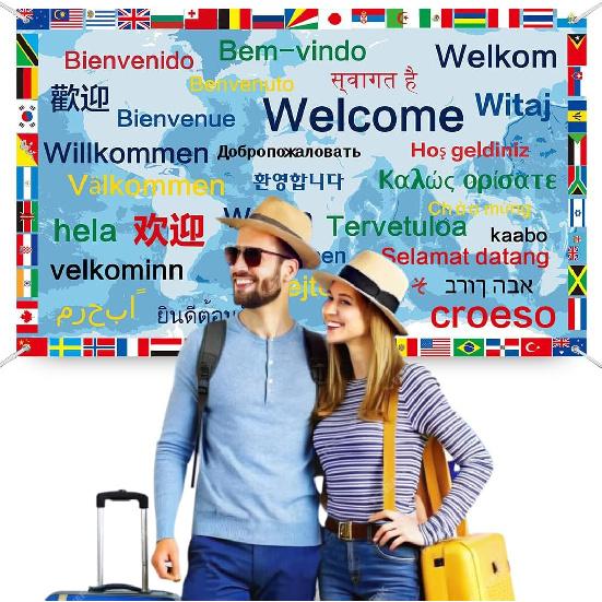 International Welcome Banner Decorations 52 World Country Flags Around the World Multicultural Decor - Large Welcome Backdrop Banner with 32