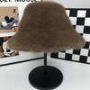 Bucket hat women's autumn and winter thickened warm imitation mink hair big head circumference shows small face holiday style fashionable versatile p