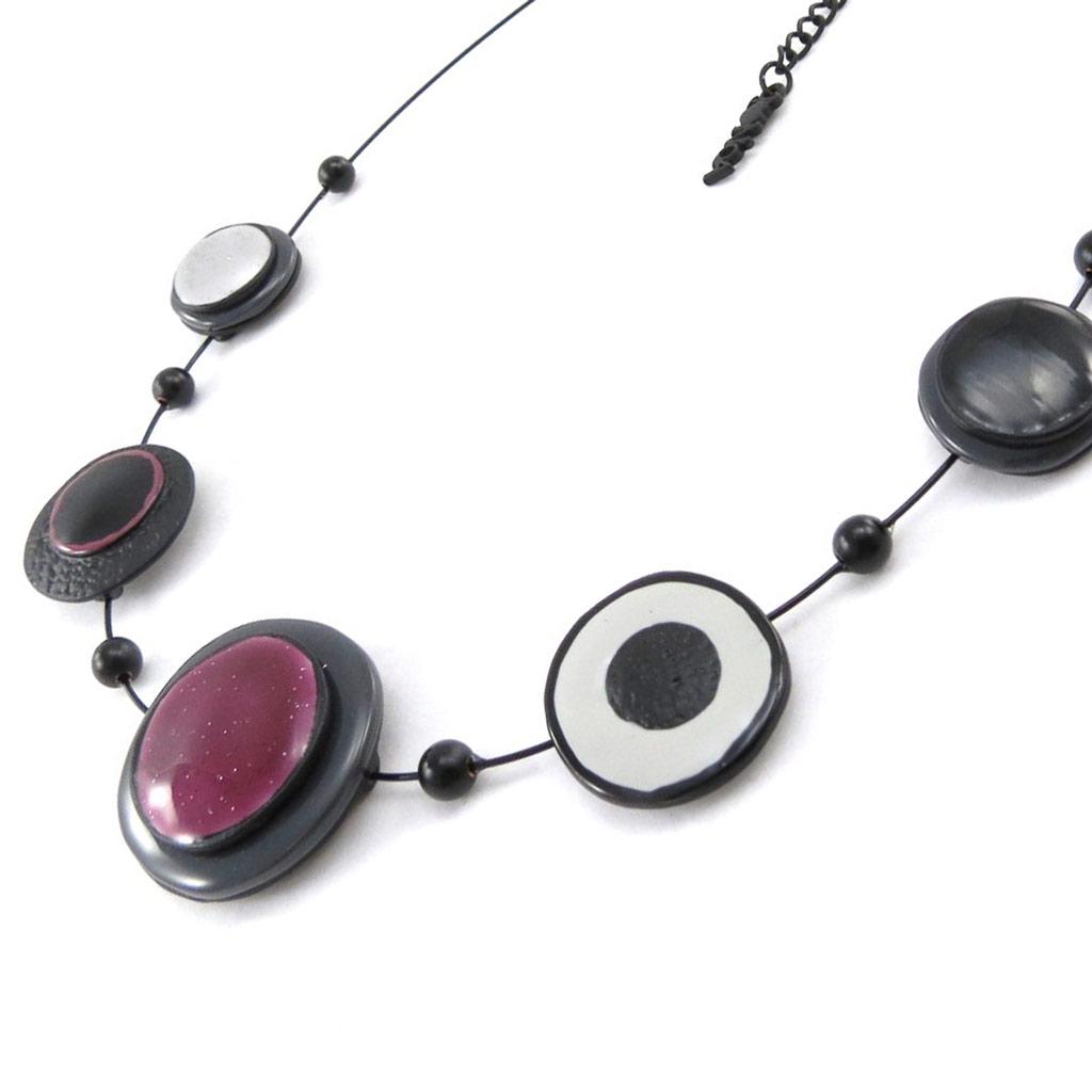 NOA [J2202] - Κολιέ Δημιουργού 'Μακαρόν' μωβ γκρι